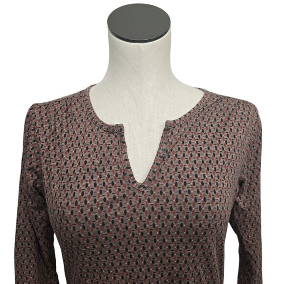 Toad‎ & Co Tamaya Dos Tunic Size Small Brown Geometric Split V-neck 3/4 Sleeve - Picture 6 of 9